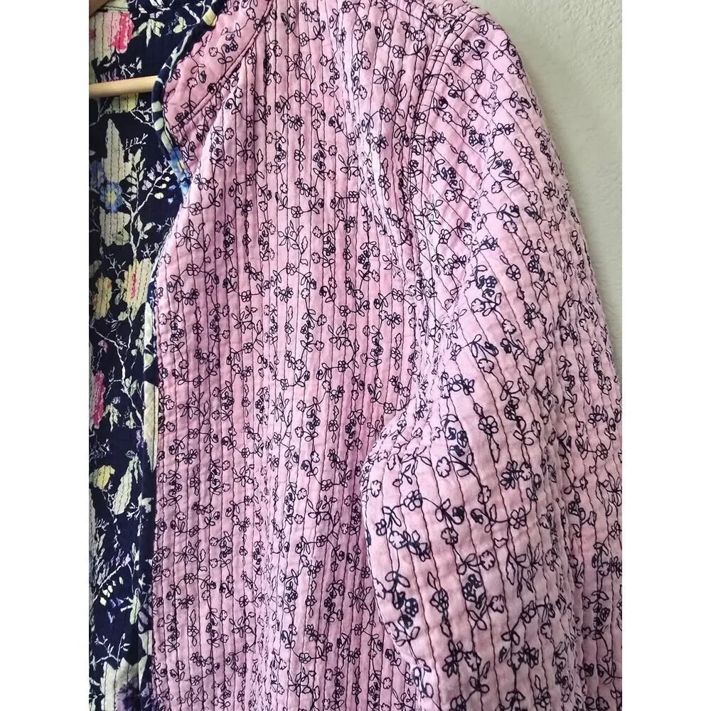 Reversible Quilted Floral Jacket Cottagecore Cotton Women Size L Vintage Boho